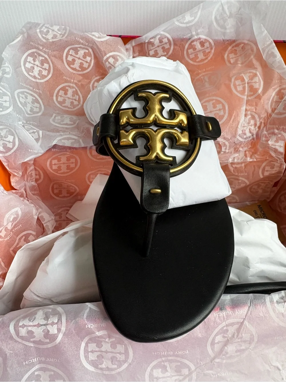 Tory Burch Miller Sandal Size7 M  Perfect Black /Gold Hardware New